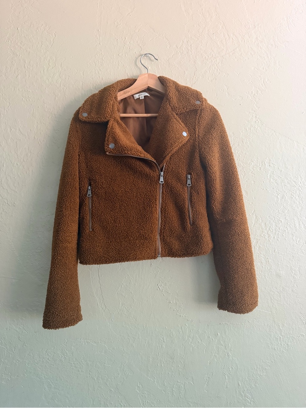 Max Studio Chestnut Brown Teddy Moto Jacket